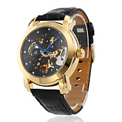 [XmasSale]Montre Tendance Gravée pour Homme, Mécanique, Bracelet Noir en Cuir PU