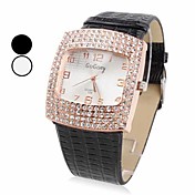 Women's Diamante Square Case PU Band Quartz Analog Wrist Watch (Assorted Colors)