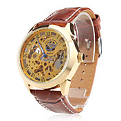 Men's Auto-Mechanical Gold Dial Brown PU Band Wrist Watch