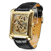 Men's Watch Auto-Mechanical Square Gold Dial Hollow Engraving