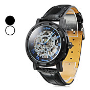 Men's Manual Mechanical Hollow Case Black PU Band Analog Wrist Watch (Assorted Colors)