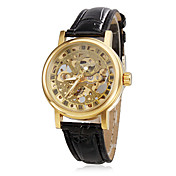 Women's Hollow Style PU Analog Mechanical Wrist Watch (Black)