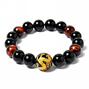 Natural Tigerseye Black Agate Round Bead Bracelet 