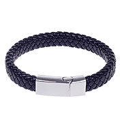 L011 Fashionable Simple PU Leather Titanium Steel Men's Woven Bracelet - Black + Silver