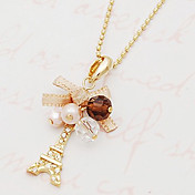 Women's Diamond bow ribbon Eiffel Tower necklace N505