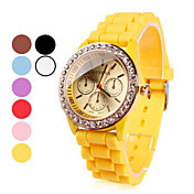 Women's Watch Fashion Gold Diamante Case Candy Color Silicone Band