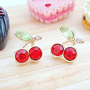 Women's Japanese And Korean Version Cute Red Cherry Crystal Earrings E96