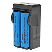 ICR 18650 3.7V 2400mAh Blue Li-ion Rechargeable Battery with Charger 2-Pack without Protection Board