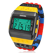 montre briques de bloc de sport de style lcd des hommes de la bande de plastique coloré numérique