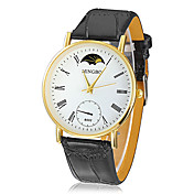 Men's Gold Round Dial PU Band Quartz Analog Wrist Watch (Assorted Colors)