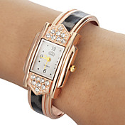 Women's Diamante Rectangle Dial Leopard Grain Band Quartz Analog Bracelet Watch (Assorted Colors)