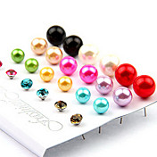 Multicolor Ball Stud Earrings(Color Mixed,12 Pairs)