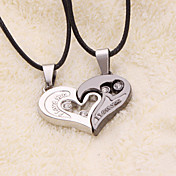 weet (Heart Pendant) Black Leather Pendant Necklace(2 Pc)  