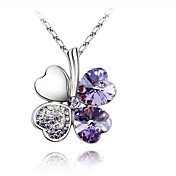 Classic (Clover Pendant) Silver Platinum-Plated Pendant Crystal Necklace(Purple  and Green and Pink)