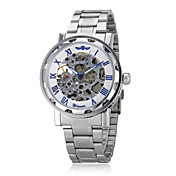 Men's Auto-Mechanical Fashion Hollow Case Silver Skeleton Steel Band Wrist Watch (Assorted Colors)