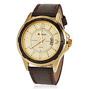 Men's Calendar Round Dial Pu Leather Band Quartz Analog Wrist Watch (Assorted Colors)