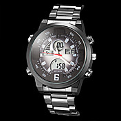 style de pilote multi-fonctionnelle boîtier noir montre-bracelet bracelet en acier de quartz analogique-numérique des hommes (couleurs assorties)