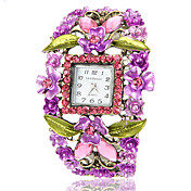 Women's Bohemia Style Purple Flower Square Dial Bronze Alloy Quartz Bracelet Watch