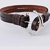 Punk 22cm Men's Silver Alloy Anchor Leather Bracelet