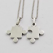 Fashion Silver Jigsaw Couple Titanium Steel Pendant Necklace 