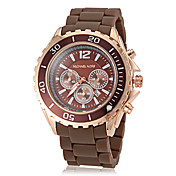 Men's Rose Gold Border Round Dial Silicone Band Quartz Analog Fashion Watch (Assorted Color)