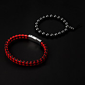 Bracelet en cuir rouge pas cher + rond noir en pierre d'aiguille hologramme Bracelet (2pcs)