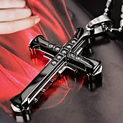 Fashion  Men's  Bright Black/Gold/Silver  Cross CZ Rhinestone Titanium Steel Pendant Necklace 