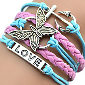 European Butterfly 18cm Women's Multicolor Leather ID Bracelet(1 Pc)