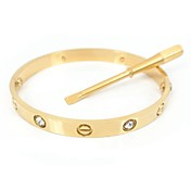 Fashion 19CM Gold Screw Titanium Steel Diamonte Bangle with Same Color Screwdriver 