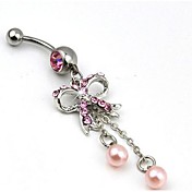 Lureme®316L Surgical Titanium Steel Crystal Bowknot Pearl Pendant Navel Ring(Random Color)\  \  \  \  \  \  \  \  \  \  \  \  \  \  \  