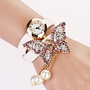 Women's White Dial Diamond Two-layer Band Butterfly Pearl Pendant  Fashion Quartz Bracelet Watch  (Assorted Color)