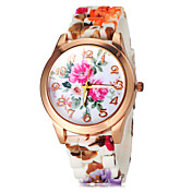 Women's Colorful Flower Pattern Silicone Band Quartz Wrist Watch