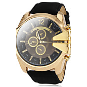 Men's Military Style Gold Case Leather Band Quartz Wrist Watch (Assorted Colors)