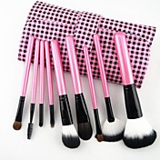 10PCS Professional Goat Hair Pink Handle Brush Set with Pink Plaid Case Cute Color