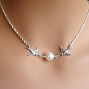  Shixin® Fashion Pearl Bird Shape Silver Pendant Necklace(1 Pc)