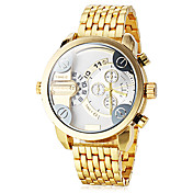 Men's Dual Time Zones Gold Steel Band Quartz Wrist Watch (Assorted Colors)