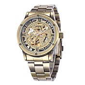 Men's Bronze Skeleton Dial Steel Band Automatic Self Wind Wrist Watch