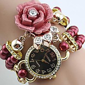 la montre à quartz de femmes a augmenté perle bande montre bracelet analogique