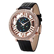 Montre bijou cadran rond en cuir bande quartz analogique bracelet de femmes (de couleur assortie)