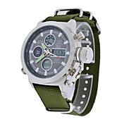 Men's Fashion Green Canvas Strap Multifunctional Digital Quartz Military Wristwatches Sports Watches