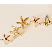 (6PC)Ms Fashion and Personality Starfish 18K Gold Plating Stud Earrings