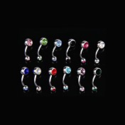 12PCS Surgical Steel Mix Crystal Belly Navel Barbell Bar Ring