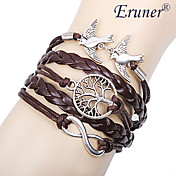 Eruner® Women's Multilayer Alloy Love Birds Life Tree and Infinity Handmade Leather Bracelet