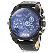 double fuseau horaire des hommes de montres grand cadran rond PU poignet bande de quartz (couleurs assorties)