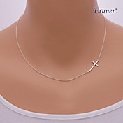 Eruner® Sideways Cross Necklace - Sterling Silver Cross Necklace - Celebrity Inspired Necklace