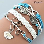 Eruner®Multilayer Alloy Owl Leaves and Infinite Charms Handmade Leather Bracelets