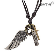 Lureme®Unisex Wing Cross Leather Pendant  Necklace with Adjustable cord