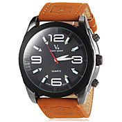 Men's Round Dial Military Khaki Color PU Band Quartz Wrist Watch (Assorted Colors)