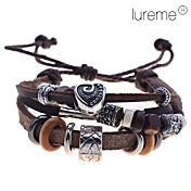 Men's Lureme Retro Alloy Heart Braided Leather Bracelet