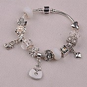 Pandoran white  flower  heart bag lampworkbeads Crystal  Rhinestone  Pandent Silver Alloy Charm Bracelet 2015 new item